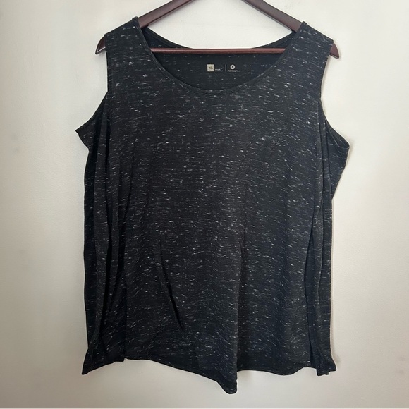Xersion Top Cold Shoulder Long Sleeve Dark Gray Athleisure Neutral Marled Casual - Picture 1 of 8